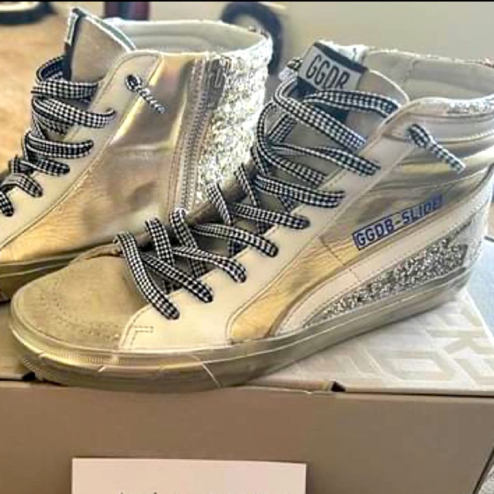 Golden Goose Slides High Top Glitter Sneakers - Size 39